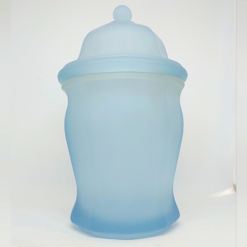 Home Interiors Blue Frosted Satin Glass 10" Lidded Jar